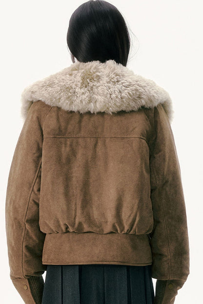 Olive Green Wool Collar Down Jacket