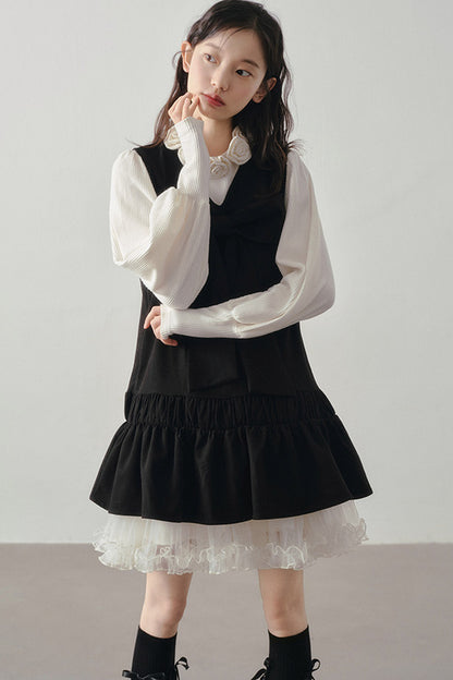 Bow Decorated Ruffle Dress