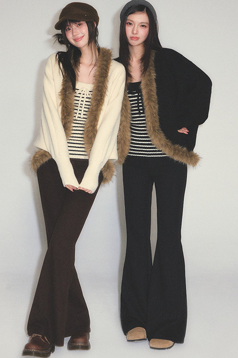 Striped Tube Top and Knit Cardigan Set