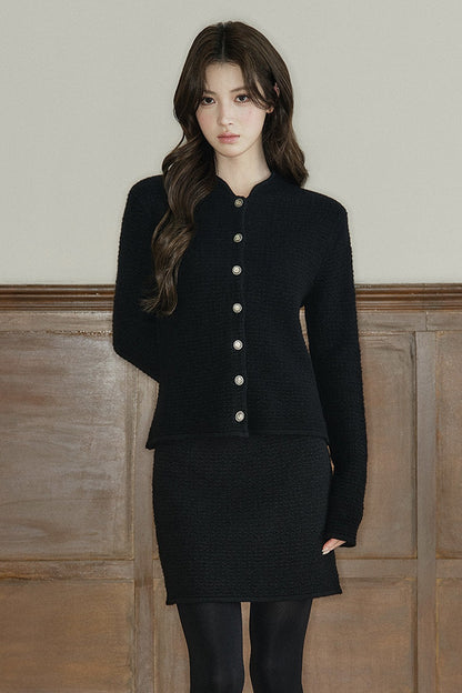 Conjunto de chaqueta y falda de lana texturizada
