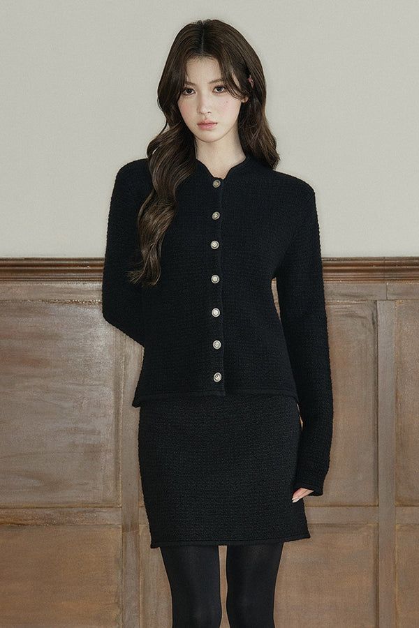 Conjunto de chaqueta y falda de lana texturizada