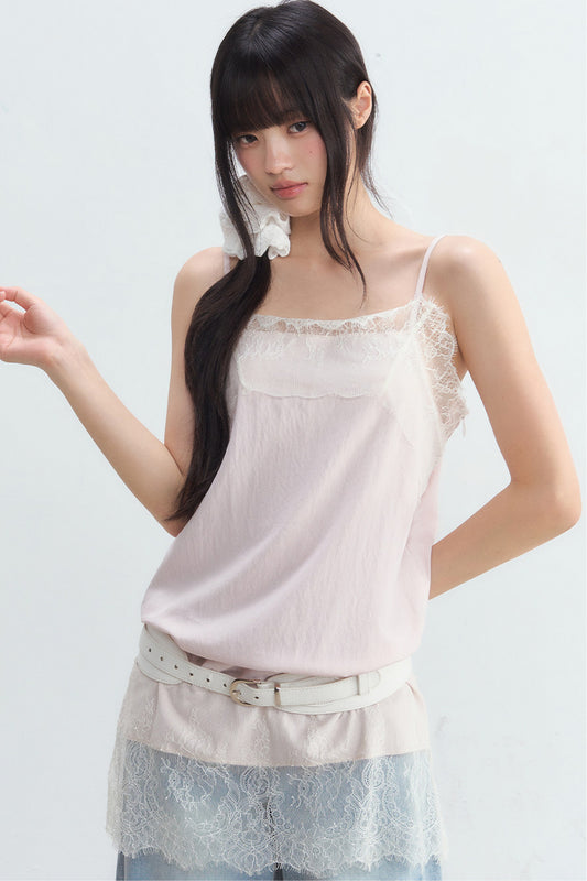 Camisola en capas con paneles de encaje