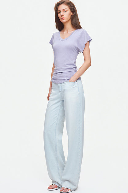 Jeans a gamba larga in misto lyocell e cotone azzurro chiaro