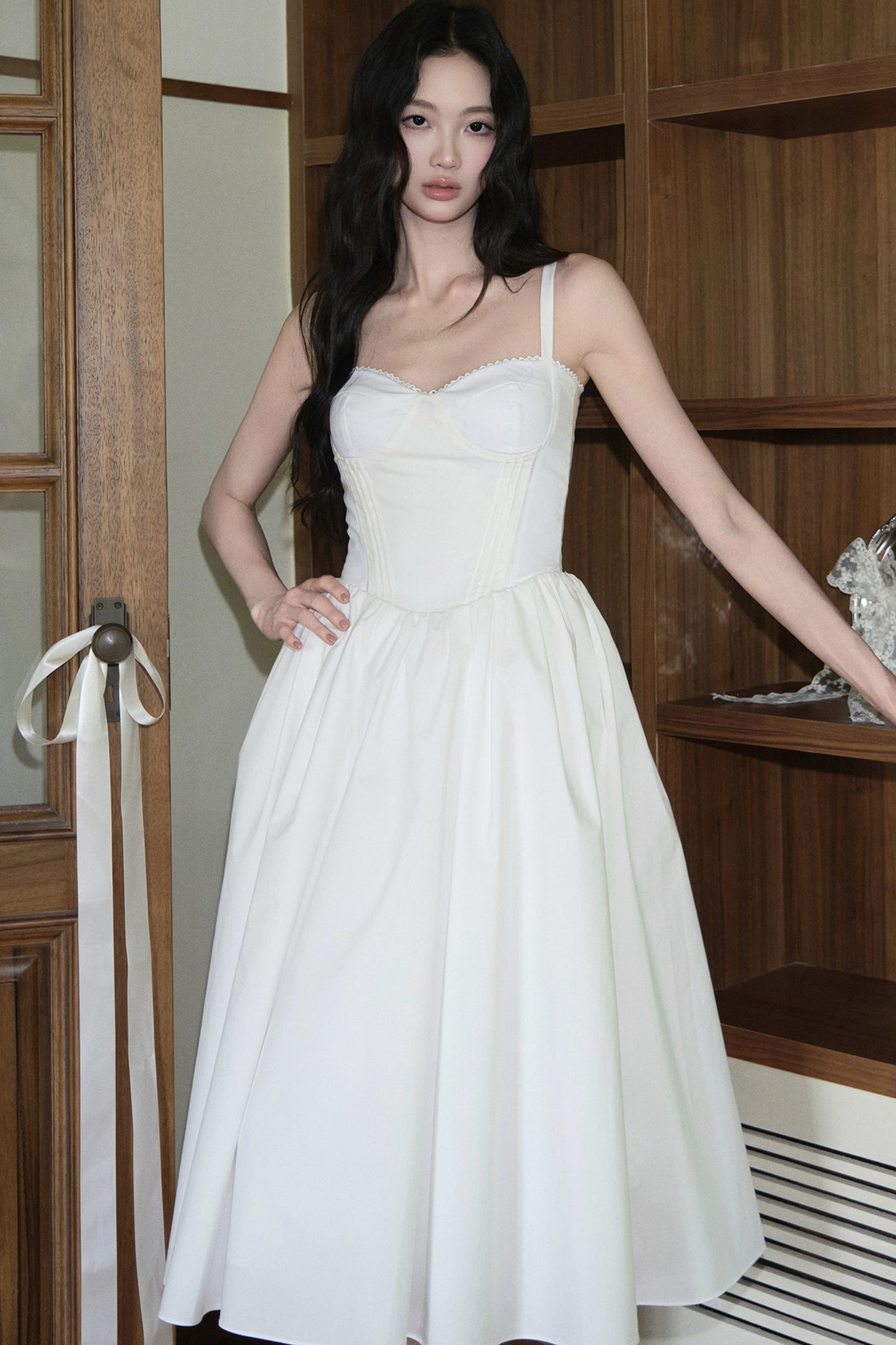 Vertical Cut Stand-Up Collar Slip Dress