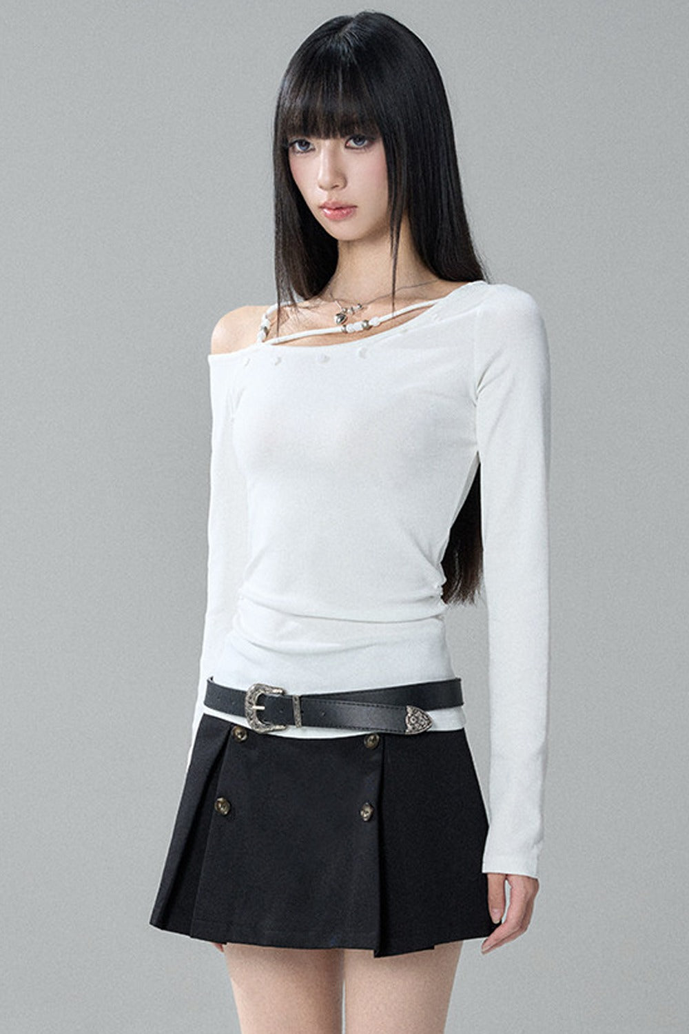 Unique Long-Sleeved Off-Shoulder Top