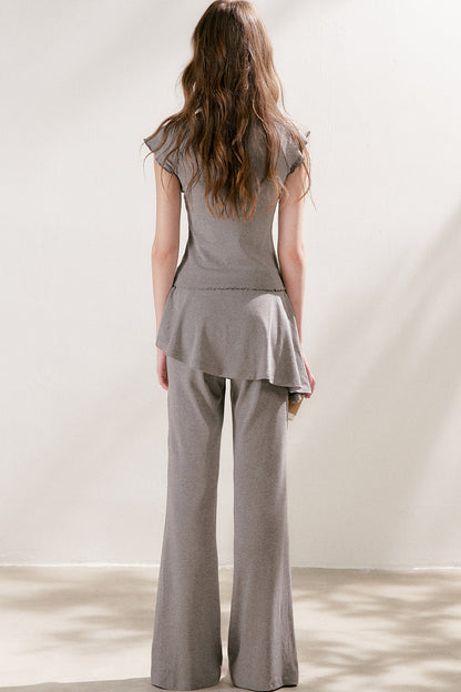 French Lace U-Neck Peplum Top and Flared Pants Set-Up
