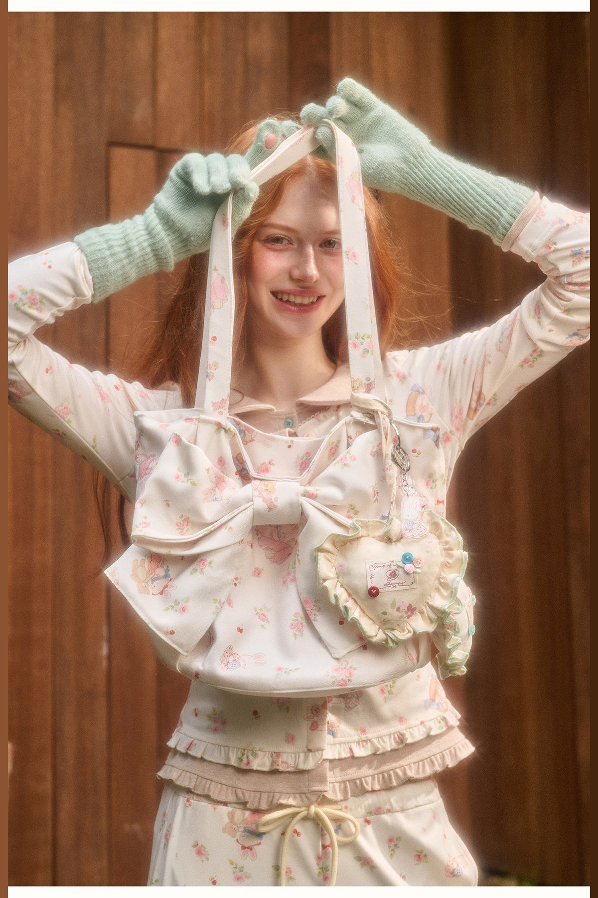 Handmade Bunny Print Bow Tote Bag