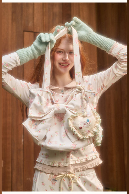 Handmade Bunny Print Bow Tote Bag