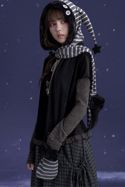 Detachable Horns Clown Scarf Hat And Gloves