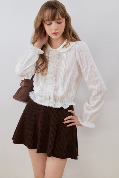Ruffled Gathered Doll Collar Blouse