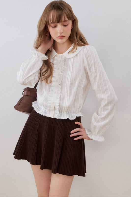 Ruffled Gathered Doll Collar Blouse