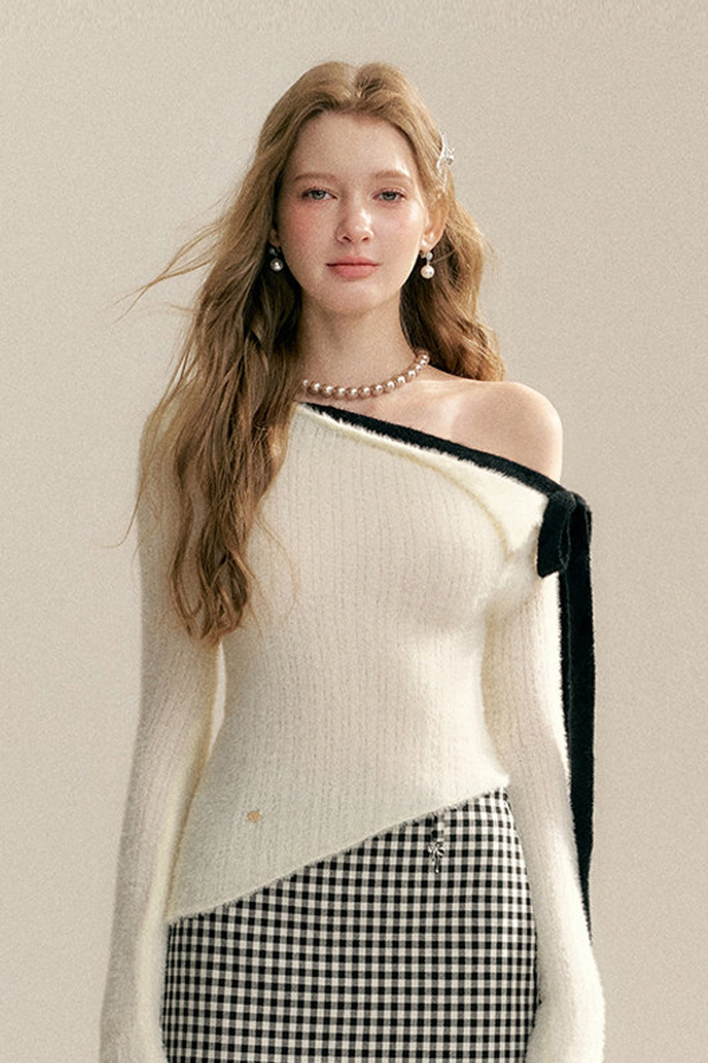 Asymmetrical Bow Tie Knit Top