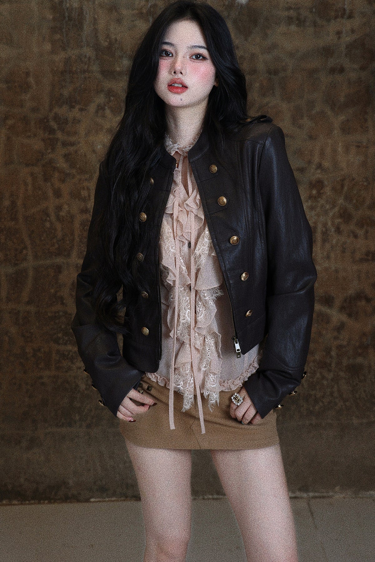 Napoleon Double-Breasted Short Leather Jacket