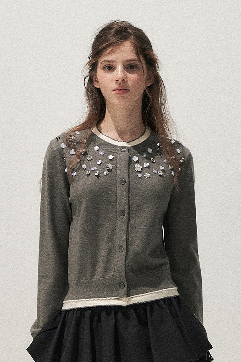 Hand-Beaded Layered-Look Cardigan
