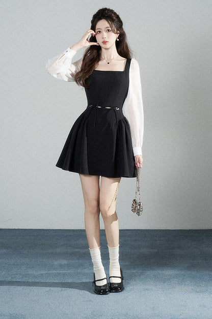 Black Square-Neck Hollow-Out Dress