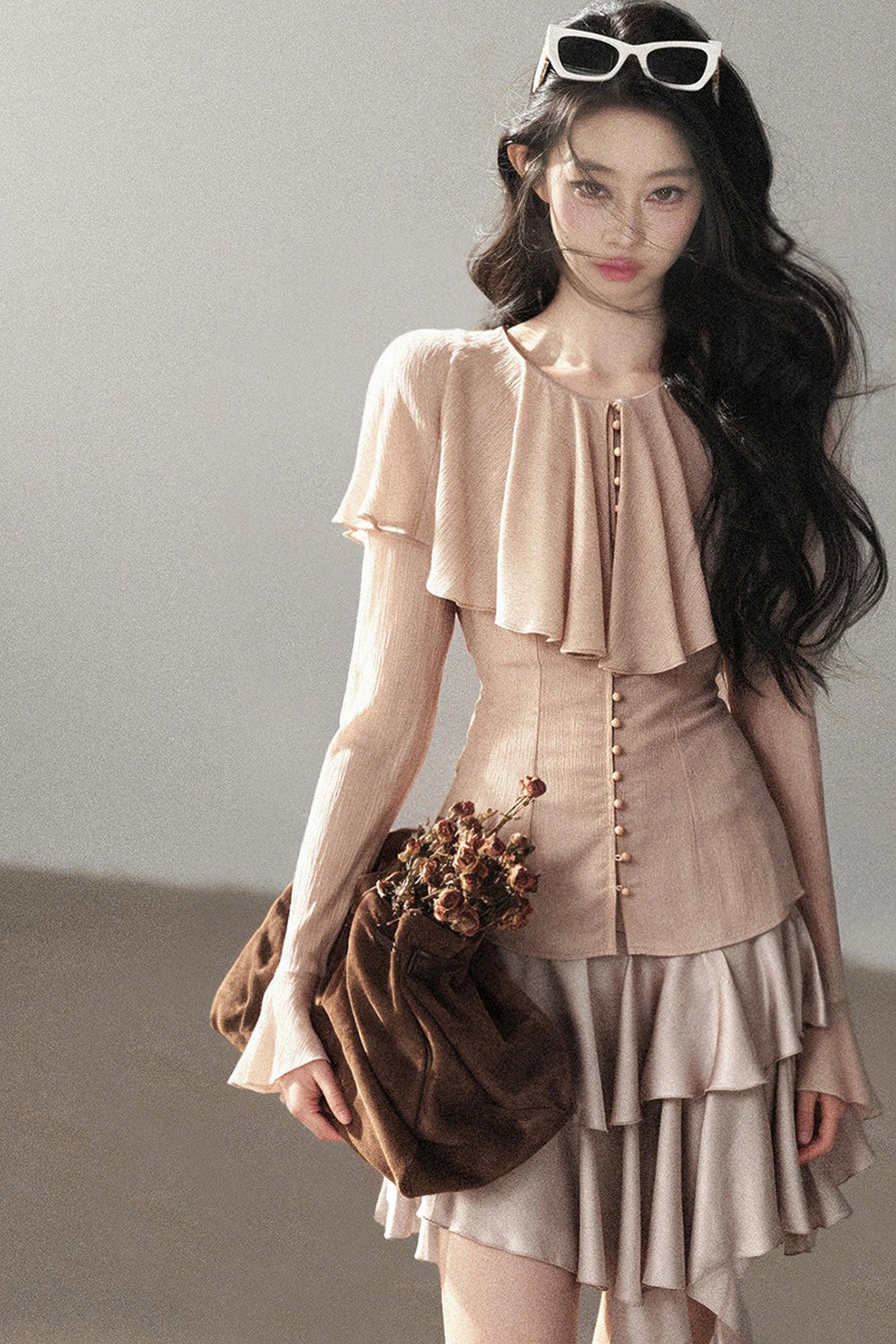 Ruffled Sheer Chiffon Top