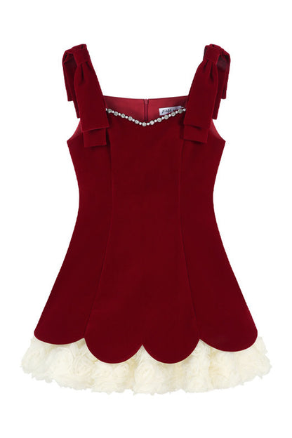 Red Velvet Dress and White Top Set-Up