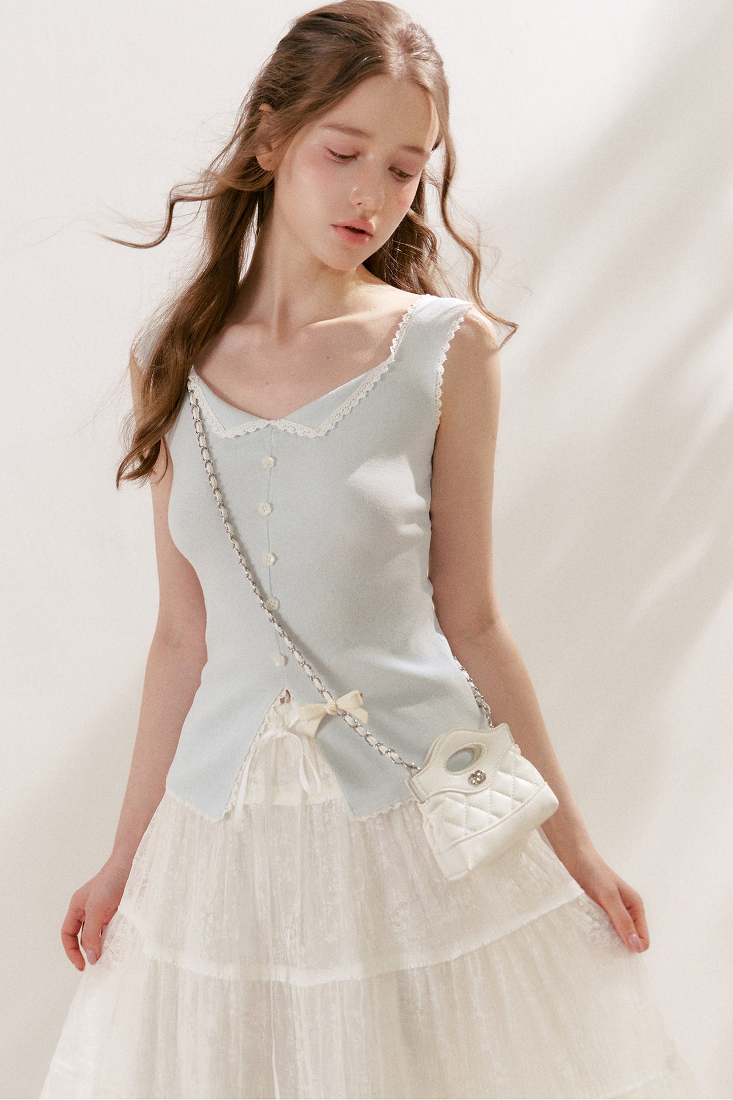 Lyocell Lace Trim Knit Vest