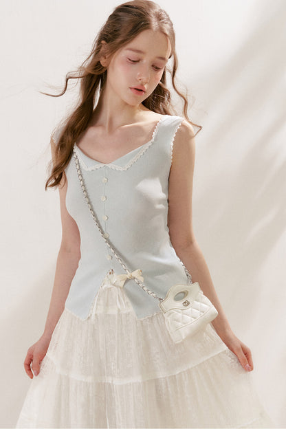 Lyocell Lace Trim Knit Vest
