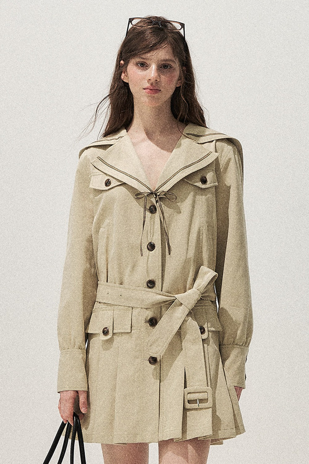 Khaki Navy Collar Trench Coat