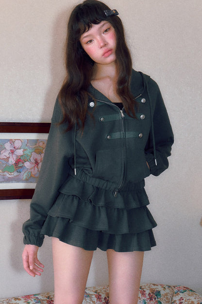 Retro Napoleon Hooded Sweatshirt and Skirt Set-Up