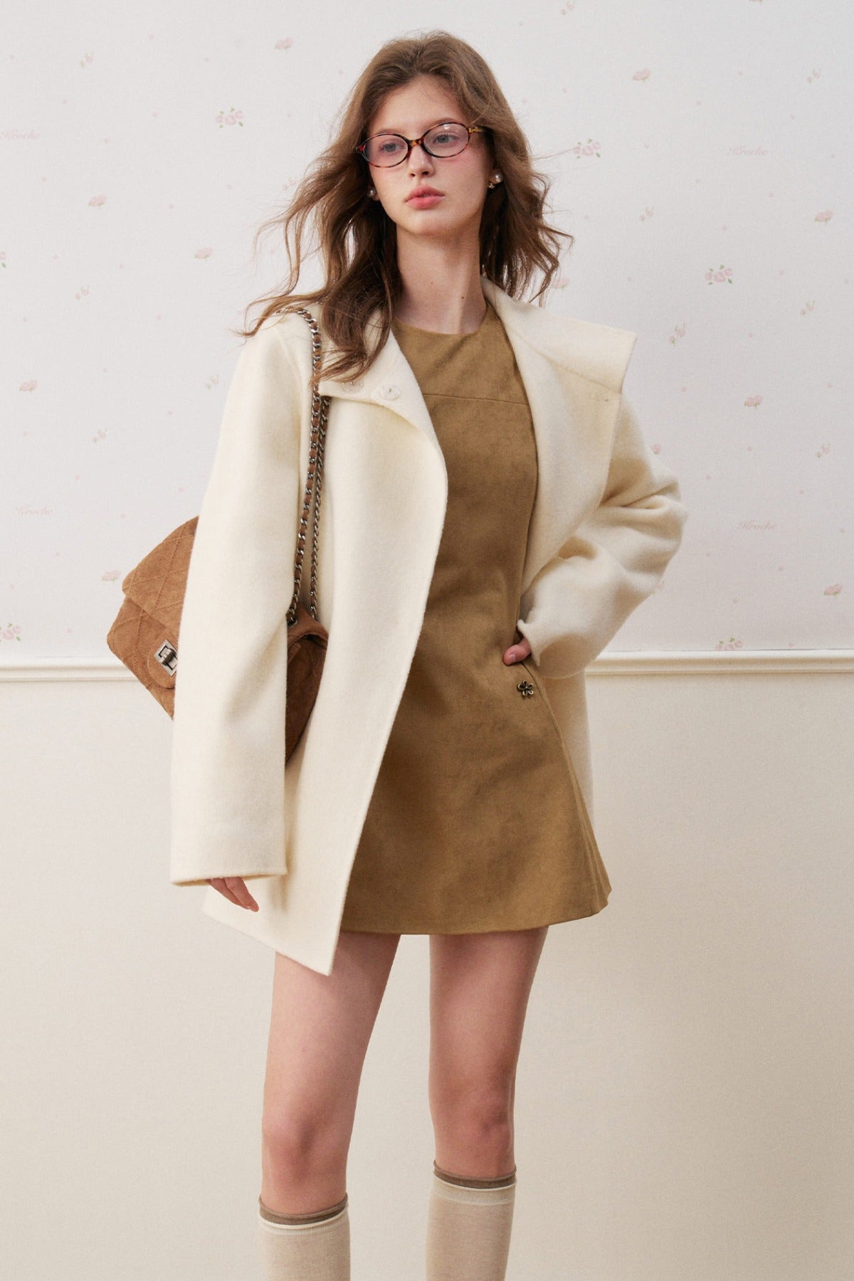 Detachable Cape Collar A-Line Wool Coat