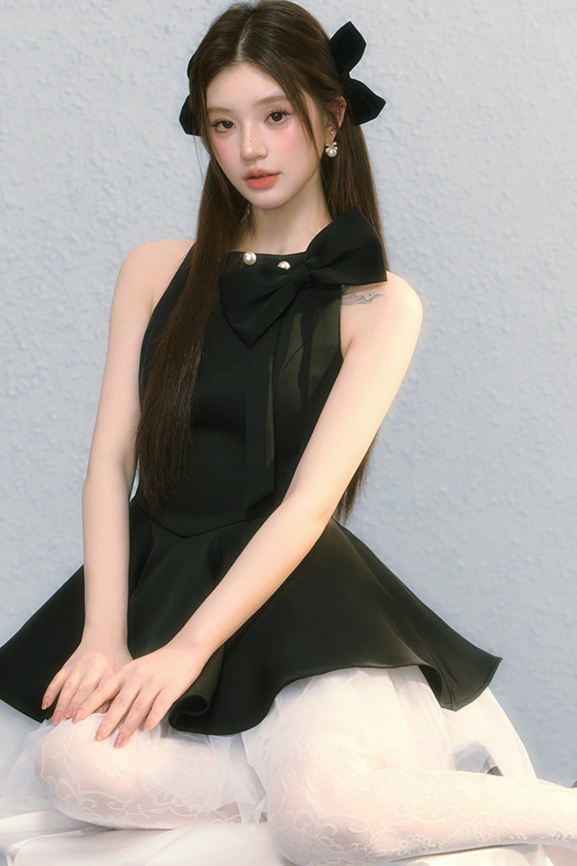 Robe sans manches obsidienne à nœud