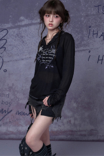 Street Graffiti Mesh Hooded Top