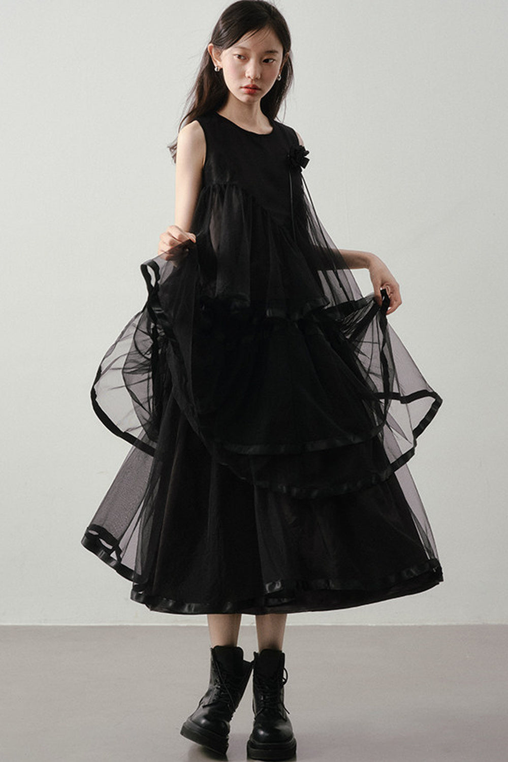 Black Mesh Layered-Look Two-Piece Set