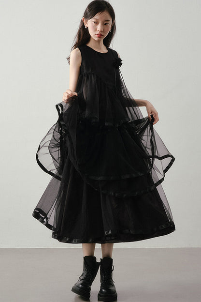 Black Mesh Layered-Look Two-Piece Set