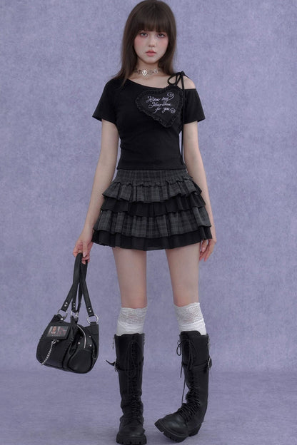 Plaid Waist-Cinching Cake Skirt