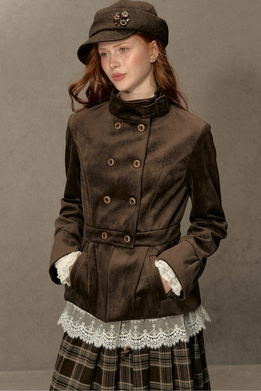 Distressed Suede Double-Breasted Jacket