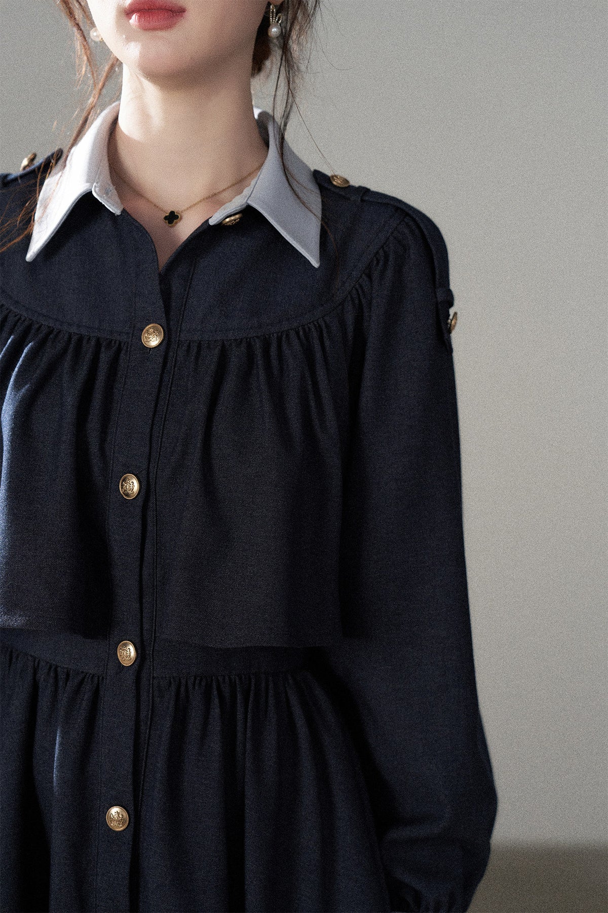 Long-Sleeved Layered-Look A-Line Dress