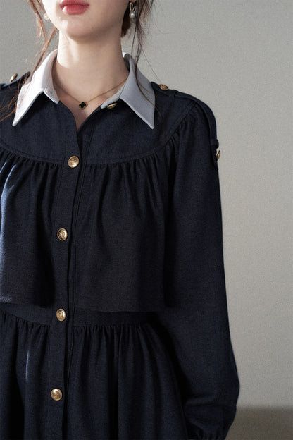 Long-Sleeved Layered-Look A-Line Dress