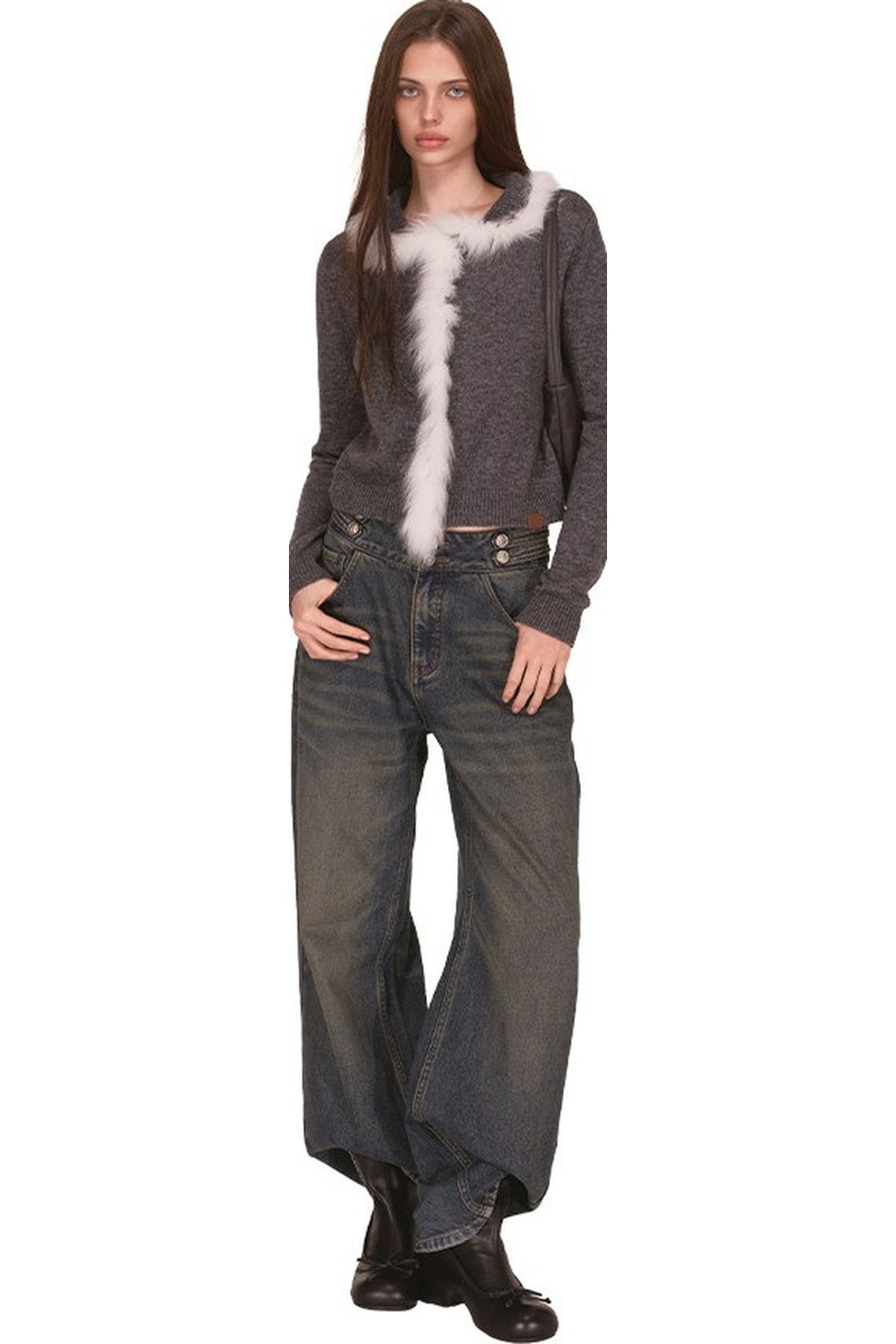 Fox Fur Trim Wool Cardigan