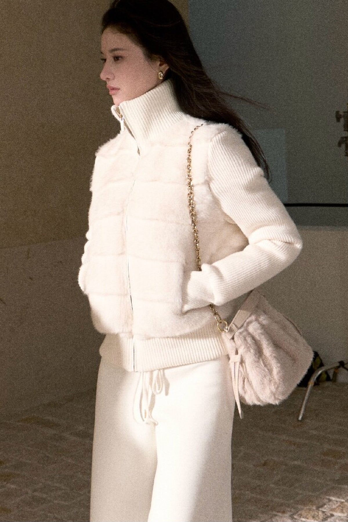 White Duck Down Knitted Patchwork Jacket
