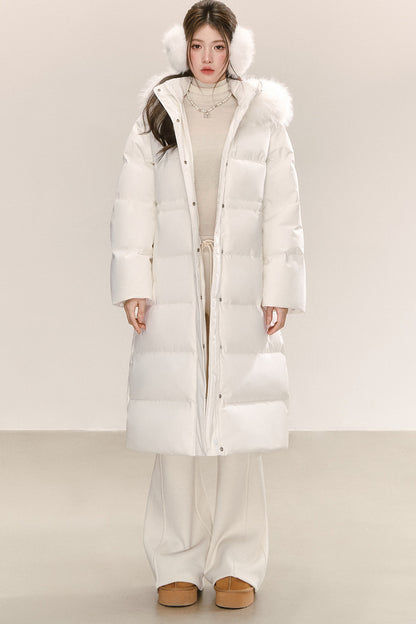 White Raccoon Fur Collar Down Jacket