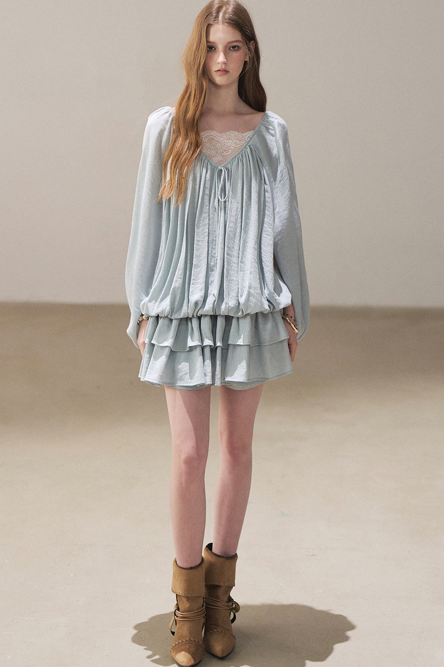 Lace Shawl Tiered Dress and Leggings Set-Up