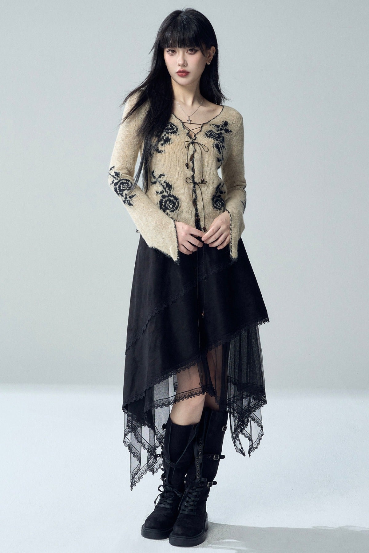 Rose Jacquard Knit Sweater