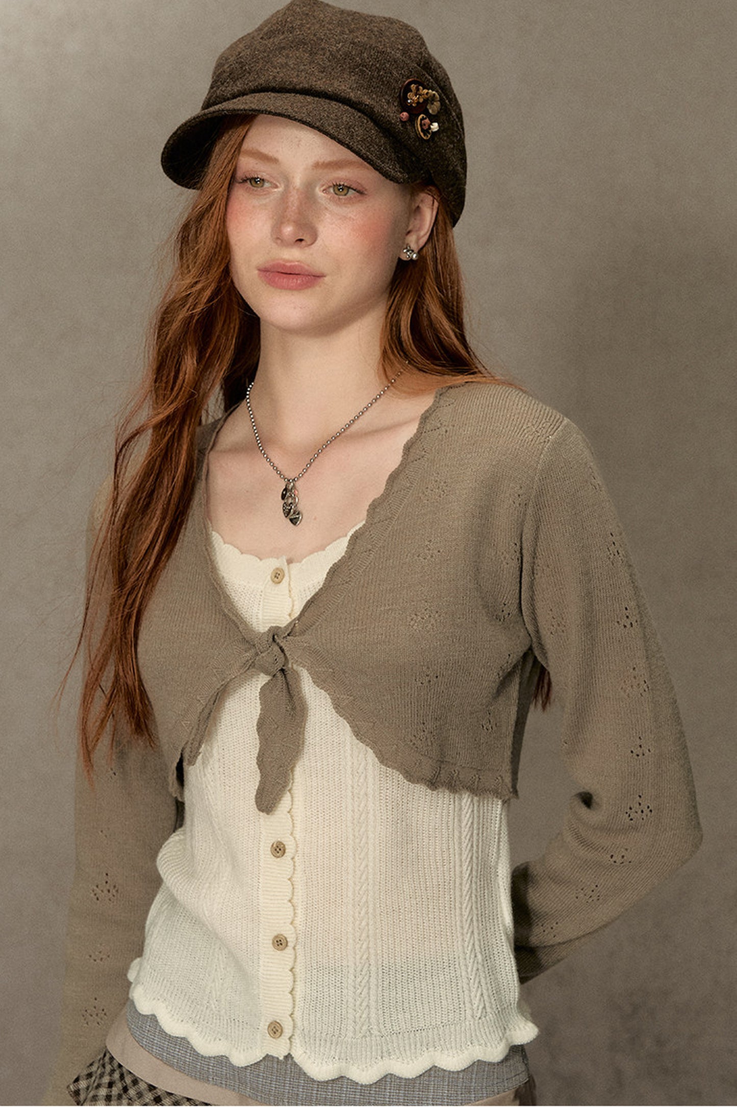 Short V-Neck Knit Cardigan