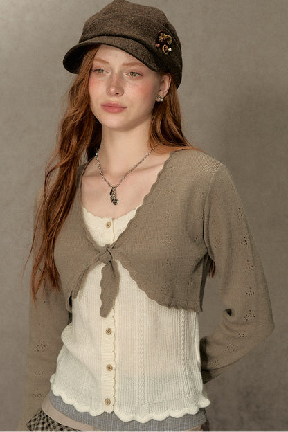 Short V-Neck Knit Cardigan
