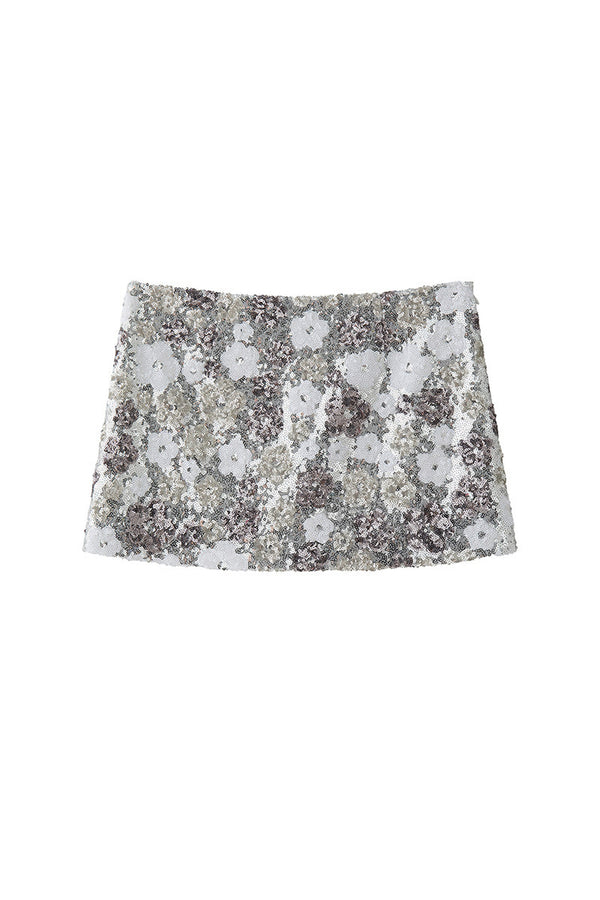 Sequin Floral Bud Top and Floral Half Skirt Set-Up