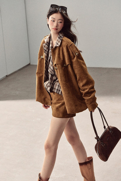 Faux Suede Jacket and Skirt Set-Up