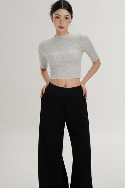 Cropped High Neck Short Sleeve Top