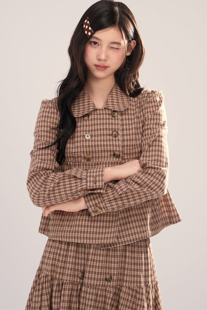 Long-Sleeved Plaid Shirt and Skirt Set-Up