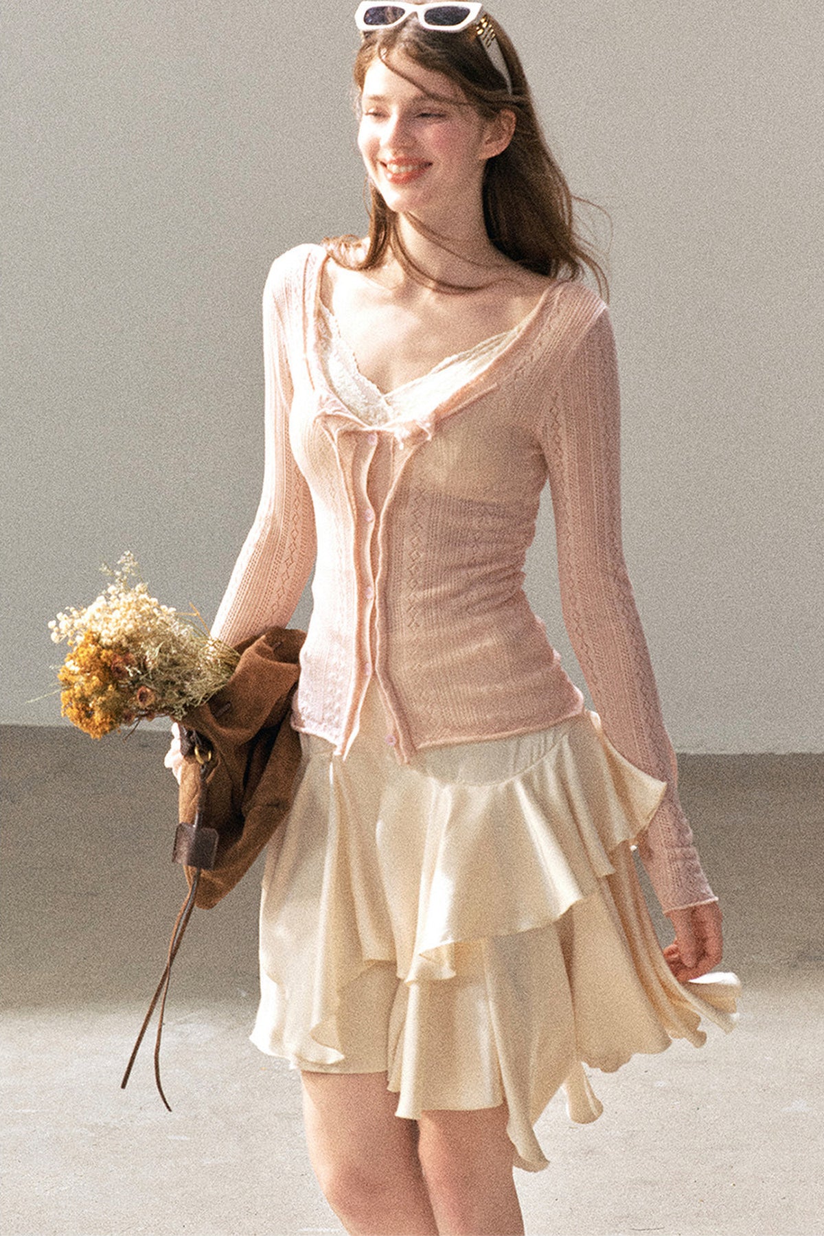 Cardigan sottile in maglia floreale