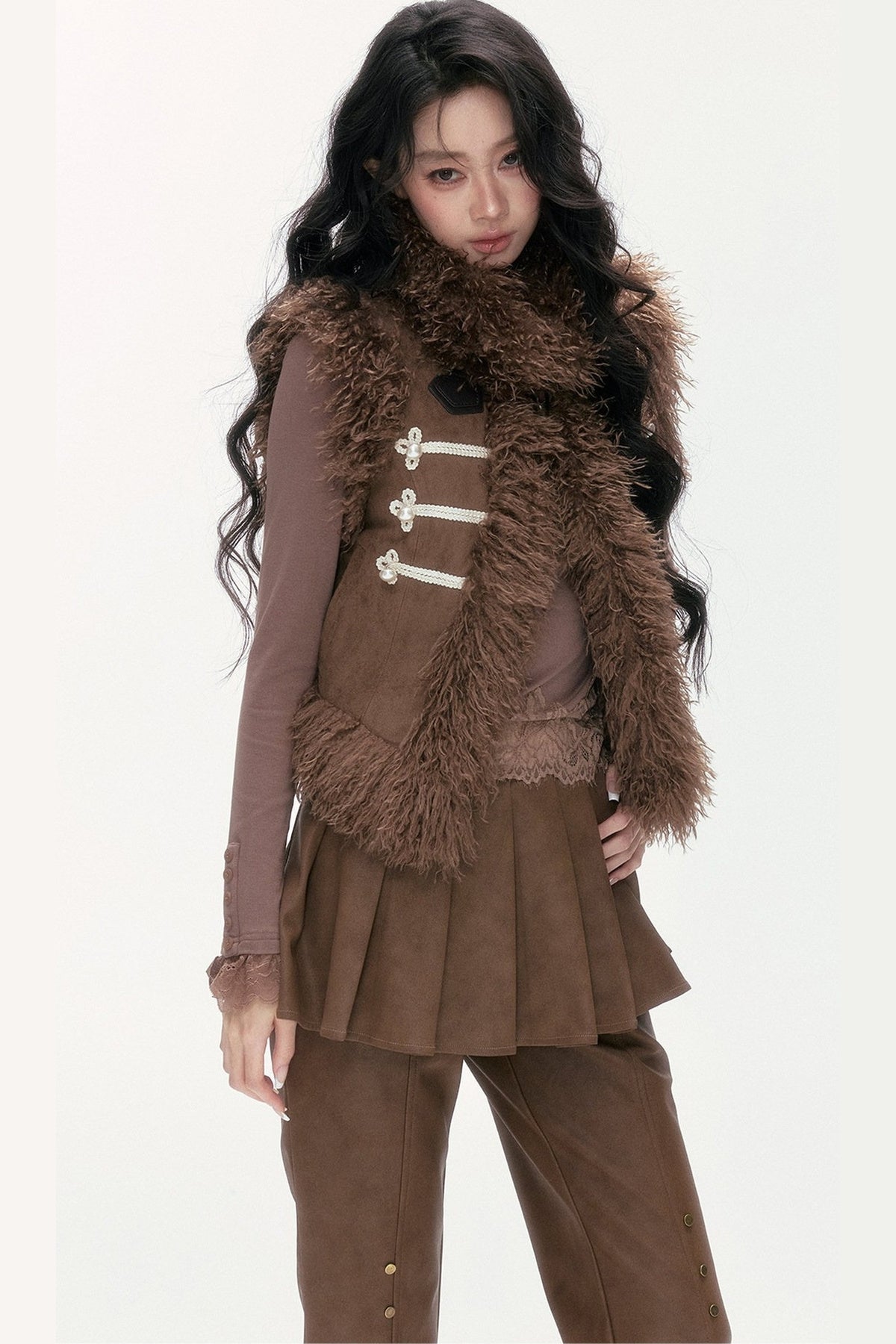 Pearl Wool Suede Vest and Pants Set-Up