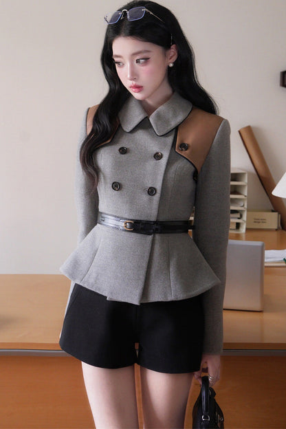 Long Sleeve Doll Collar Peplum Jacket