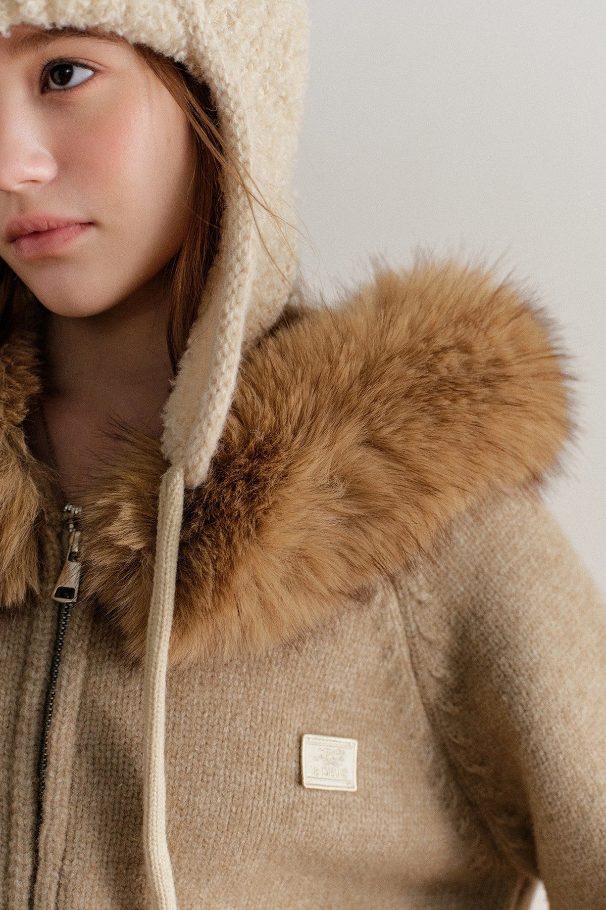 Thick Hooded Zip-Up Knit Cardigan Jacket