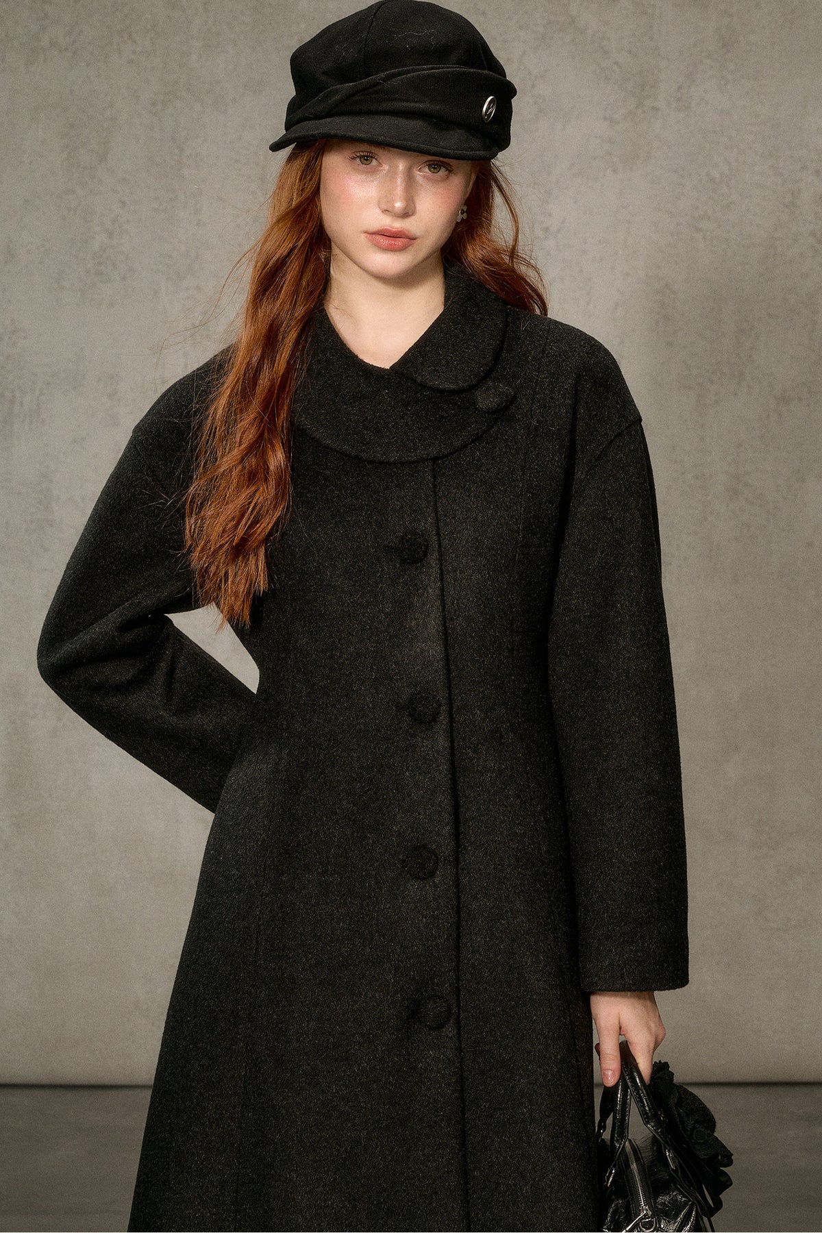 Floral Embroidered Long Woolen Cape Coat Set-Up